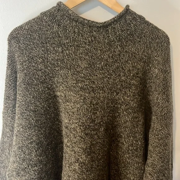 Vintage Abercrombie & Fitch 100% Shetland Wool Green Funnel Neck Sweater Sz L - Picture 2 of 8